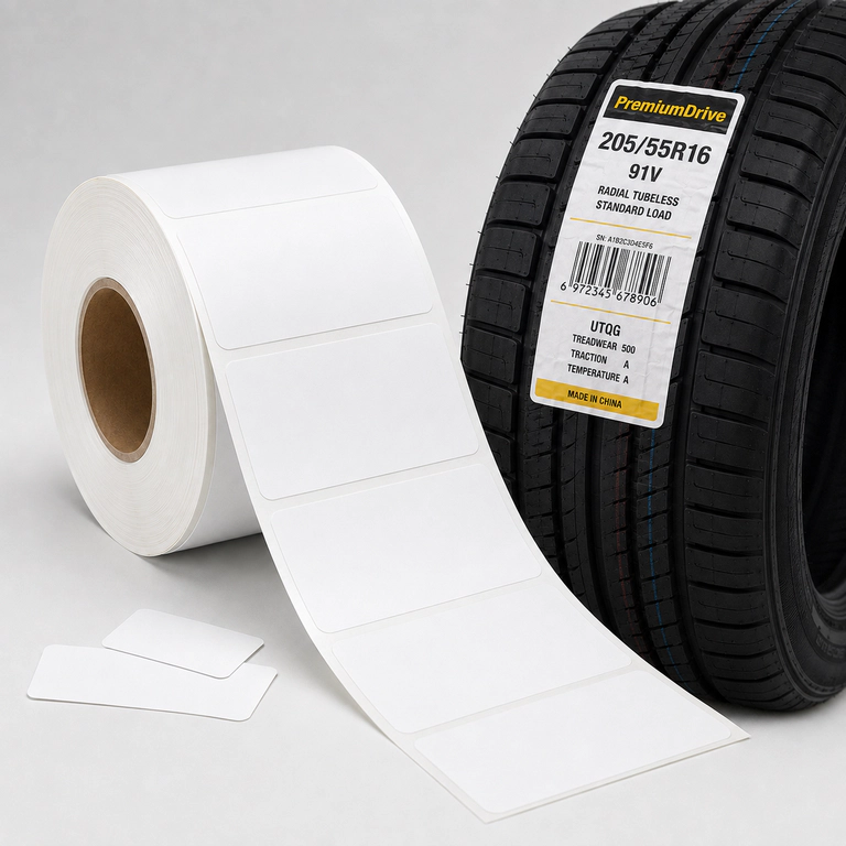 High tack hotmelt adhesive label stock on a difficult curved tire surface