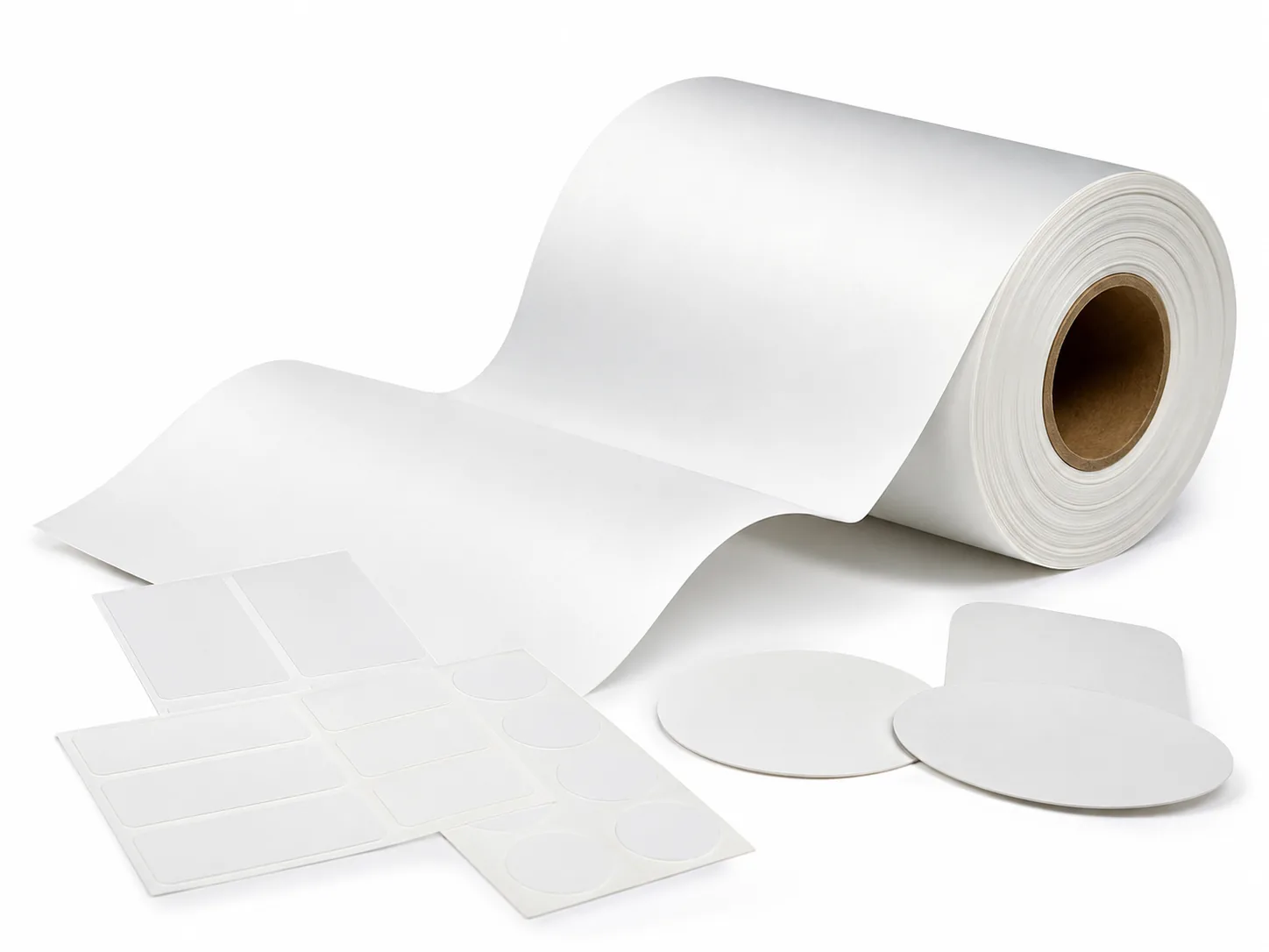 Roll of PP synthetic paper label material with die-cut labels