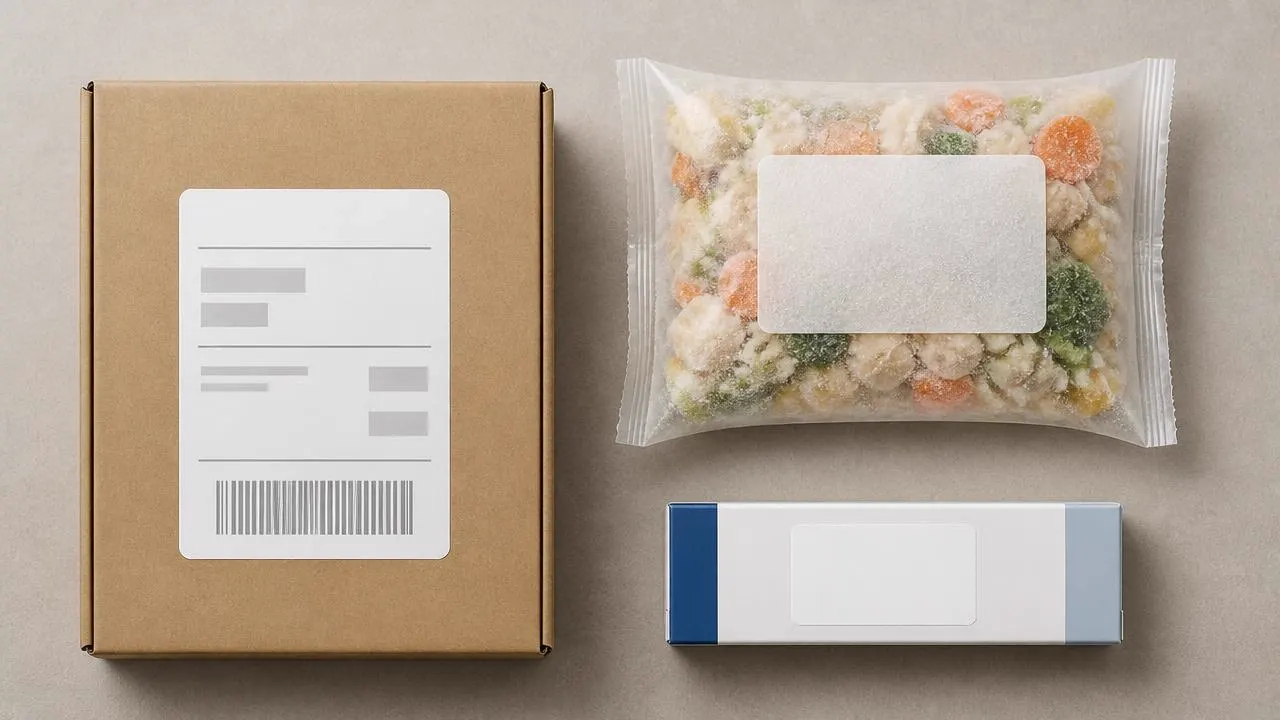 Direct thermal label material printed without ribbon alongside logistics and healthcare label formats