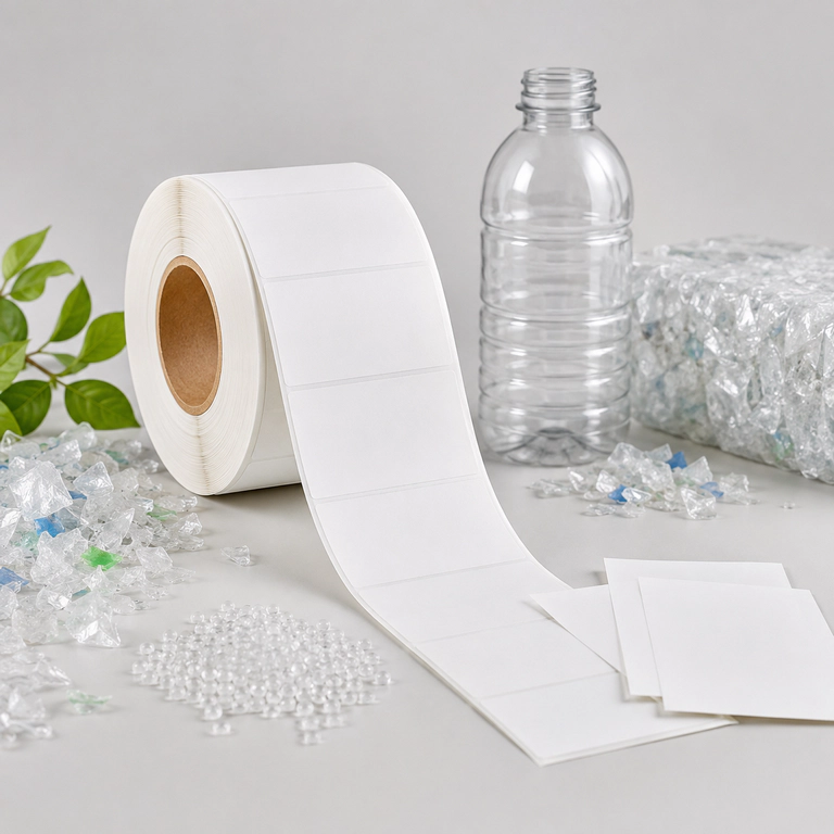 Recyclable-compatible label material applied to packaging