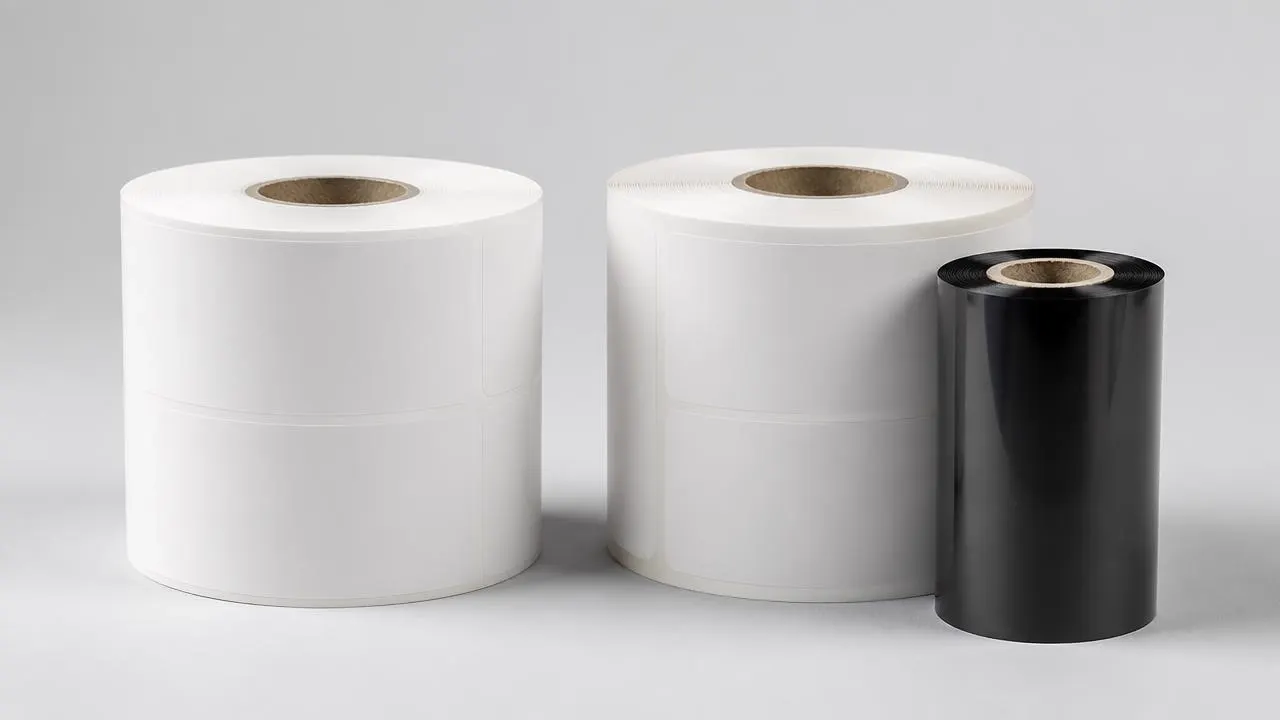 Direct thermal and thermal transfer label materials side by side